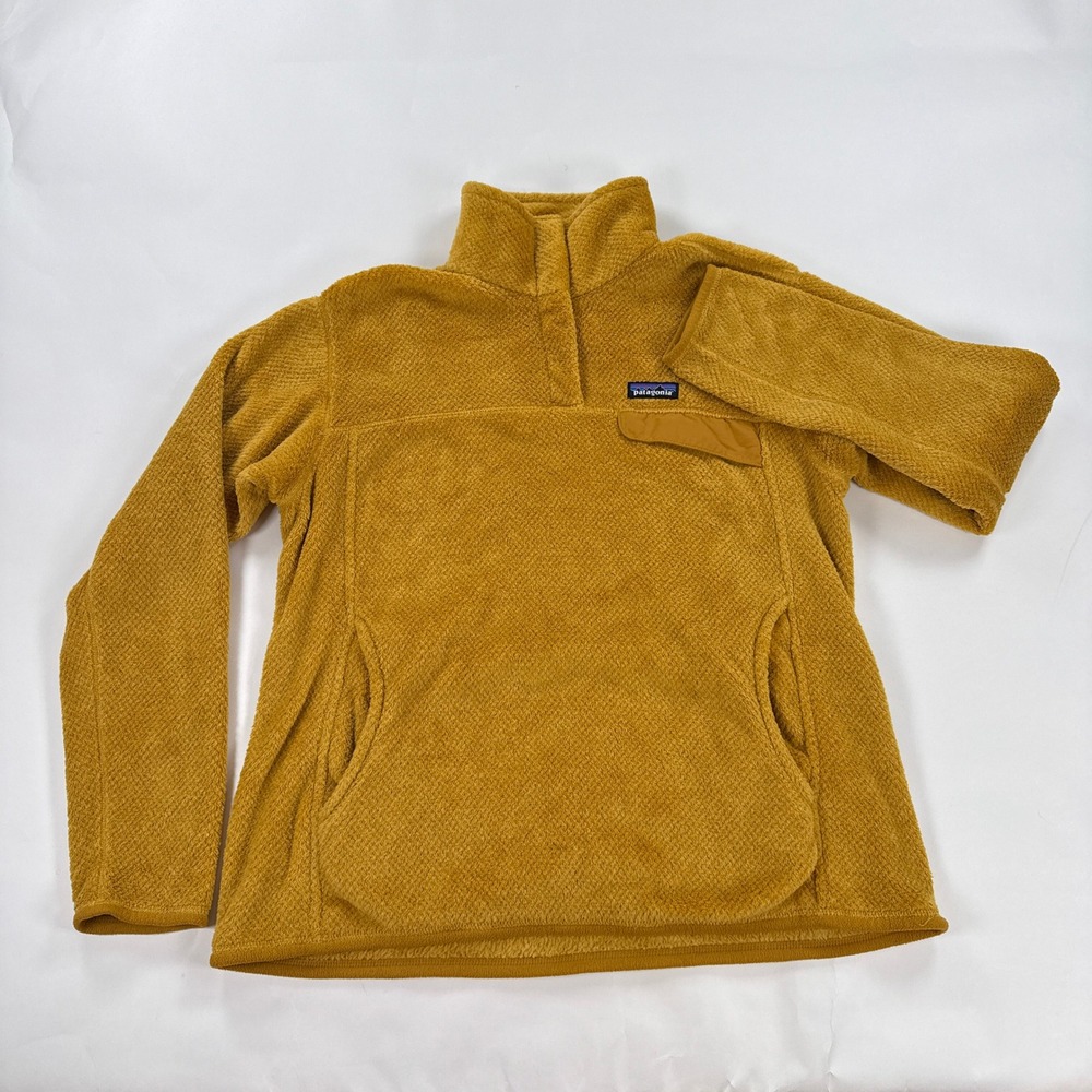 Patagonia Womens XL Re-Tool Snap-T Deep Pile Fleece Sweater Mustard Gold 25442